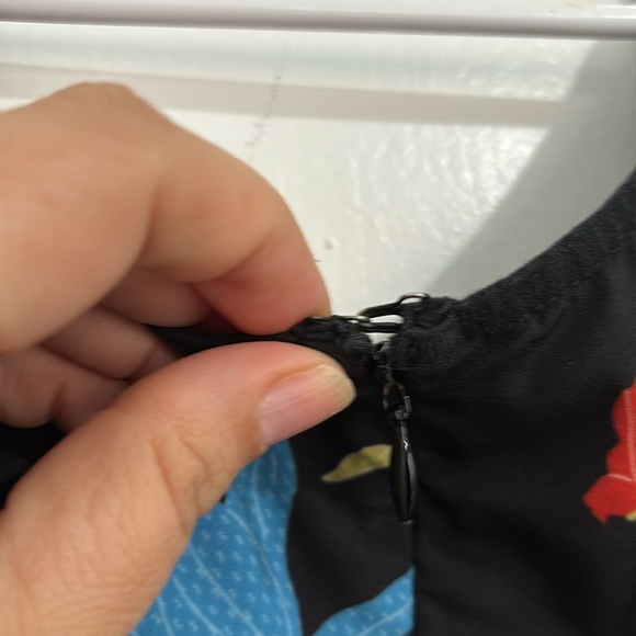 Fit and flare black with blue and red floral 3/4 sleeve dress from Eshakti - Picture 5 of 6